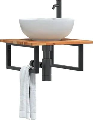 Image de Maison Exclusive - Étagère de vasque murale acier et bois massif d'acacia