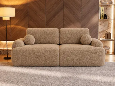 Produktbild von GrainGold 3-Sitzer Sofa Aurio - Gepolstertes Sofa - Moderne Sofa mit Bettfunktion - Wohnzimmer Sofa mit Bouclé-Stoff - Hellbraun
