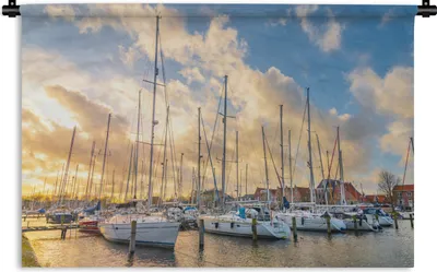 Produktbild von MuchoWow® Wandteppich Wandbehang Meer - Segelboot - Hafen 120x80 cm Tapisserie Dekoration Wandtuch - Wanddekorationen - Wandtücher