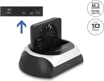 Immagine prodotto di Delock - Stazione docking per HDD / SSD - 10 Gbps, con ventola di raffreddamento da 8 cm Alloggiamenti: 1 - 2,5" / 3,5" condivisi,