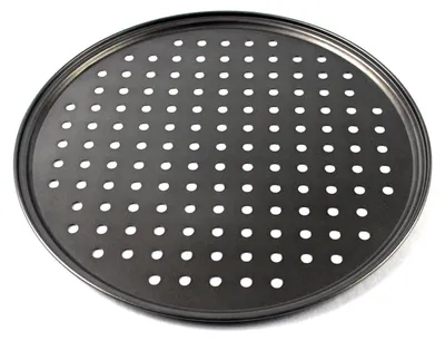 Produktbild von Perforierte Pizzapfanne, antihaftbeschichtet, zum Backen, einfaches Entformen, fester Boden, belüftet, 32 cm