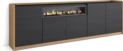 Produktbild von Sideboard, Highboard, 260x37x80cm, 5 Türen, Elektrokamin., Schwarz Eiche