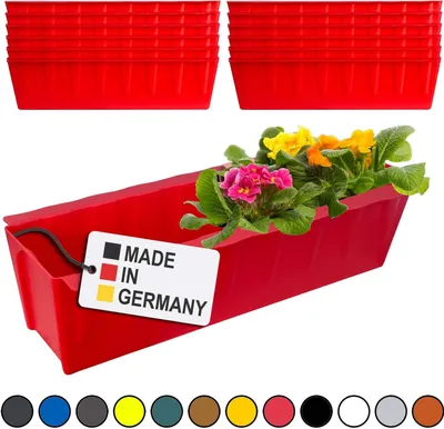 Image de Hossi's Wholesale 12 inserts de jardinières pour palettes Euro | 37,3cm rouge | Jardinière pour palette Euro | Jardinière de balcon | Pot de fleurs | en plastique solide | Fabriqué en Allemagne