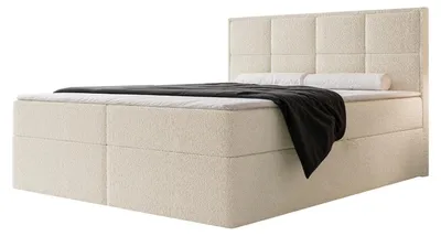 Produktbild von Boxspringbett TIOLI 180x200 Paneel-Optik Bettkasten Bonellmatratze Bouclé Beige
