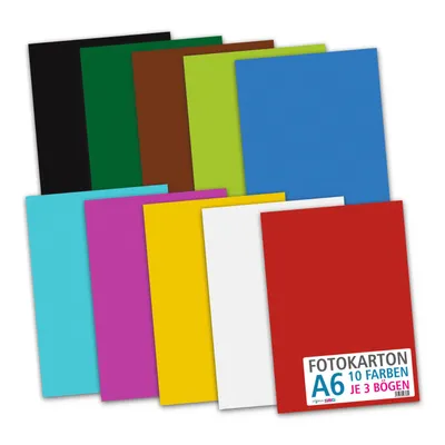 Produktbild von itenga Fotokarton - DIN A6 - 300 g/qm 30 Blatt - 10 Standardfarben - pro Farben je 3 Blatt