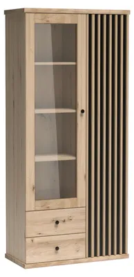 Produktbild von Standvitrine NAKUSP - Eiche - Lamellen - Schubladen - 87 x 191 x 41 cm