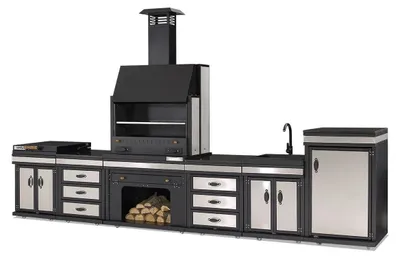 Image de Cuisine d'extérieur en acier inoxydable noir pour le jardin et la terrasse