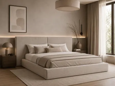 Produktbild von MOEBLO Polsterbett Bett 06 – Doppelbett mit gepolstertem Kopfteil, Bettkasten, Lattenrost und Gasfedermechanismus - 140x200 - Beige (Tresor 27)