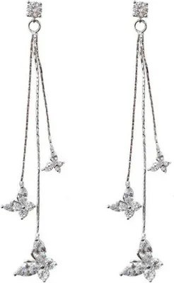 Produktbild von Mode Frauen Faxu Kristall Schmetterling Quasten Lange Baumeln Ohrstecker Schmuck