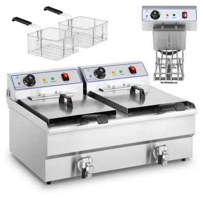 Obrázek produktu pro Expondo Royal Catering Elektrická dvojitá fritéza – 2 x 16 l – 12 000 W – 400 V – vypouštěcí kohoutek –