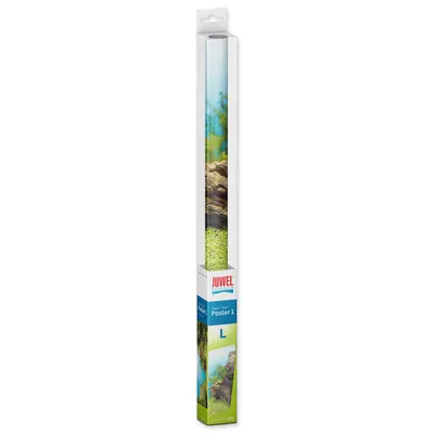 A poster for a JUWEL aquarium, rolled up and inside its packaging.