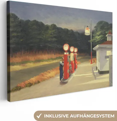 Produktbild von MuchoWow® - Leinwandbilder - Benzin - Edward Hopper, Wandbild, Wanddeko Bilder Wohnzimmer, 120x80 cm