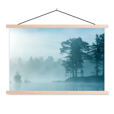 Produktbild von MuchoWow® Textilposter Wald - Licht - Nebel 60x40 cm mit holzfarbenen Rahmen - Bilder