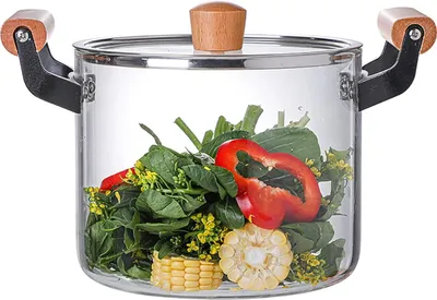 Produktbild von Holzgriff Glastopf mit Deckel zum Kochen, Heizbare Glas Topf für Heim Küchen Restaurant,4.5l