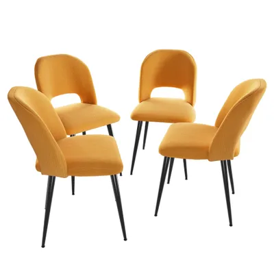 Image de lot de 4 chaises de salle à manger Chaise de salon Chaise de cuisine Fauteuil rembourré avec pieds métalliques Jaune
