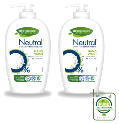 Productafbeelding van 2 flessen neutrale vloeibare zeep voor de gevoelige huid - 0% parfum en kleurstoffen - 250 ml - grootverpakking - 2 stuks