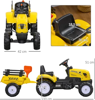 Produktbild von HOMCOM Trettraktor mit Anhänger Tretauto Traktor ab 3 Jahre Kinder Gelb