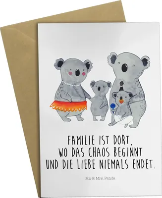 Produktbild von Mr. & Mrs. Panda Grußkarte Koala Familie - Weiß - Geschenk, Koalas, Family, Klappkarte, weihnachtskarten, einladungskarten, Muttertag, Beileidskarte, dankeskarten