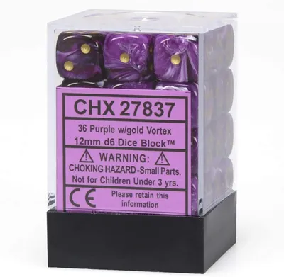 Produktbild von Chessex 12mm d6 Würfelblock: Vortex Lila/Gold