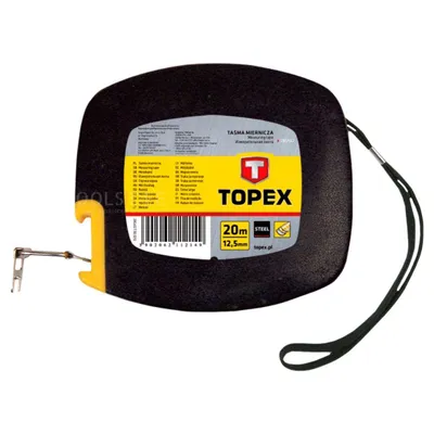 A black tape measure with yellow and red branding is shown against a white background.