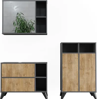 Imagen del producto de Conjunto de muebles de baño Vicco Leano Antracita/Roble dorado 3 piezas, Model 53267
