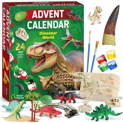 Immagine prodotto di Calendario dell'Avvento 2026 per bambini, con 24 sorprese: giocattoli, personaggi, scheletri e attività – Set a tema dinosauri, adatto a bambini e bambine dai 3 anni in su