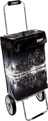 A shopping trolley with a New York skyline design.