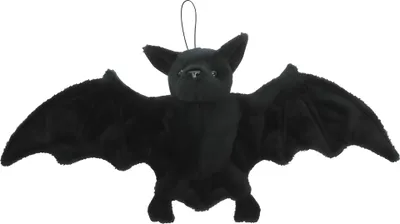 A plush toy bat with outstretched wings against a white background.