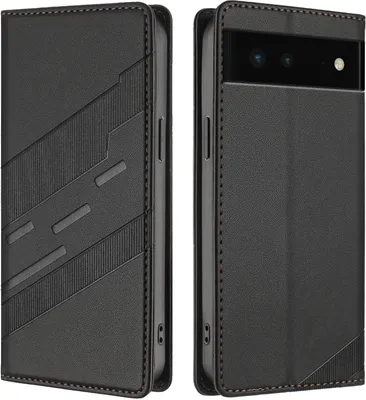 Produktbild von Hülle für Google Pixel 6, Kunstleder Brieftaschen Handyhülle mit Kartenfach und Standfunktion Schwarz