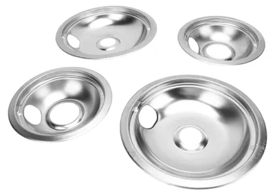 Zdjęcie produktu dla Zestaw 4 misek ociekowych do kuchenek w kamperach W10278125 – solidny metalowy zestaw misek ociekowych o średnicy 6 i 8 cali