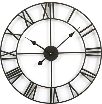 Produktbild von Wanduhr Metall 1 Stück, Retro Mit Römischen Ziffern, 40 Cm Schwarze Runde Uhr Für Wohnzimmer Küche Büro