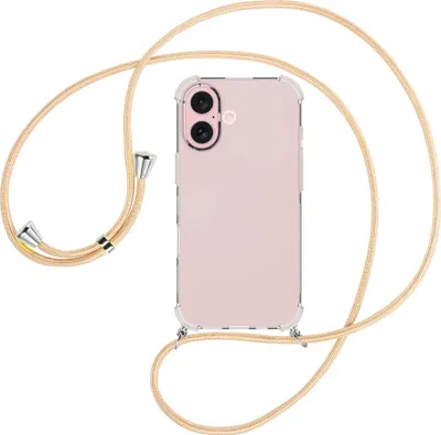 Produktbild von Handykette Backcover-Schutzhülle mit Band (Metall silberfarben) für iPhone 16 - Goldkordel