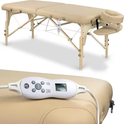 Obrázek produktu pro Habys Therma Top | dřevěný masážní stůl kosmetický stůl terapeutický stůl | výškově nastavitelný přenosný s vyhříváním | 210 x 70 cm | béžová barva