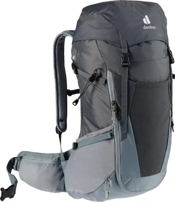 A gray Deuter Futura 26 L rucksack is shown from the side against a white background.