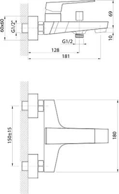 Imagen del producto de Aqualine RITMO, grifo de pared para bañera, cromo