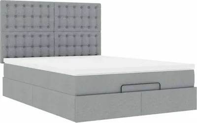 Produktbild von Ottoman-Bett mit Matratze Hellgrau 140x200 cm Stoff