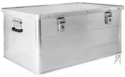 Image de Boîte en aluminium avec couvercle Argentée 135 litres Boîte en métal Boîte de transport Boîte de rangement Verrouillable trucky