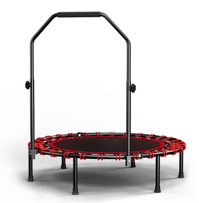 Produktbild von Zimilo 101cm klappbares Trampolin mit Griff, Premium-Elastik Schwarz, Fitness-Trampolin mit höhenverstellbarem N-Form-Griff, geräuschloser Betrieb