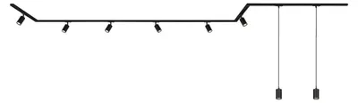 Immagine prodotto di Sistema a binario Briloner Rail, set completo, 6 faretti GU10, 2 pendenti GU10, orientabili, 3 connettori angolari, nero, 5,25 m
