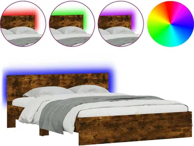 Obrázok produktu pre vidaXL Rám postele s čelom LED osvetlenie údený dub 150x200cm