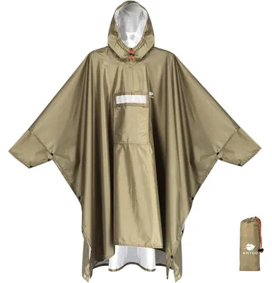 Produktbild von Regenponcho Wasserdicht mit Ärmeln Belüftet Multifunktional Khaki Einheitsgröße