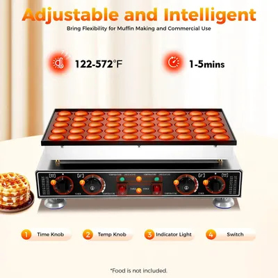 Produktbild von Elektrischer Poffertjes und Pancake Maker - Mini Waffeleisen - 50 Mulden - 50–300 °C - 1800 W - Antihaft - Edelstahl - EU-Stecker