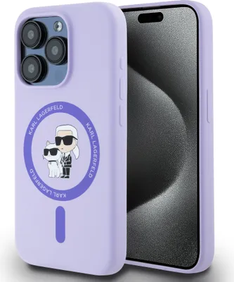 Produktbild von Fall Karl Lagerfeld Silikon Karl&Choupette Köpfe Ring Magsafe Na Iphone 15 Pro - Fioletowe