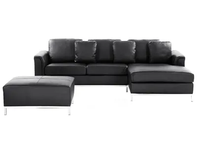 Produktbild von BELIANI Ecksofa Schwarz Echtleder L-Förmig Linksseitig Modern Ottomane Wohnzimmer