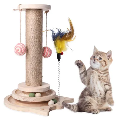 4-in-1 Katzenspielzeug mit Kratzbaum, Bällen und Feder