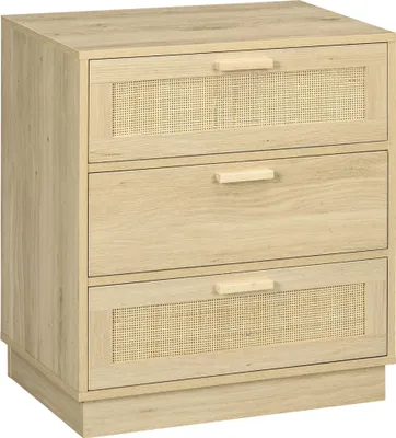 Image de Commode design bohššme en rotin avec 3 tiroirs, meuble de rangement pour le salon, le couloir, l'entršŠe, bois naturel