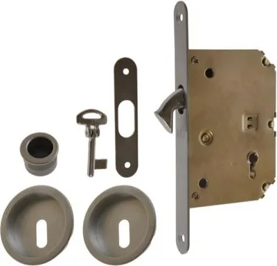 Produktbild von Schiebetürschloss mit Beschlag (KL) CS-Chrom-Satin