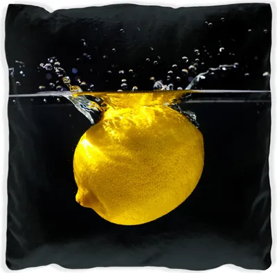 Produktbild von Wallario Premium Kissen, weiche Oberfläche, mit Motiv Zitrone im Wasser - Frisches Obst für die Küche, Größe: 40 x 40 cm, mit weißer Rückseite