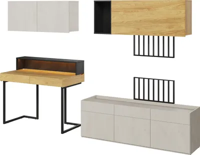 Produktbild von MINIO Büromöbelset FELIX S9B 5-Teiling Möbelset | Hikora Natural / Silk Flou Farbe mit Stahlbeinen