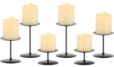 Produktbild von Kerzenständer Metall Schwarz 6er Set für Stumpenkerzen Vintage Modern Deko Tischdeko Weihnachten Hochzeit Wohnzimmer